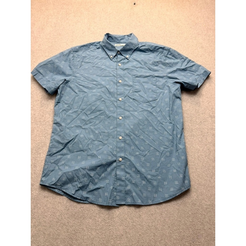 Sonoma Goods For Life Mens Large Blue Geometric Print Short Sleeve Button Down